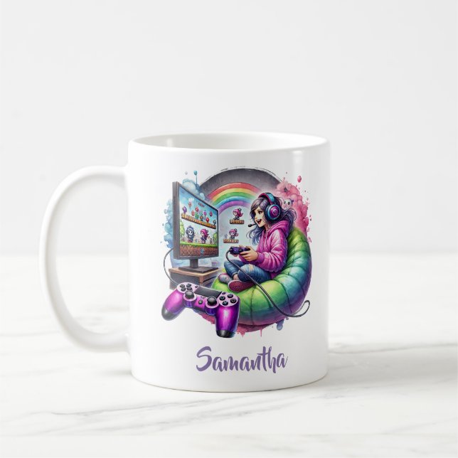 Cute little girl playing video game coffee mug (Left)