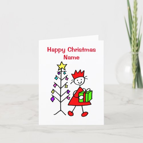 Cute Little Girl Present Christmas Holiday Card