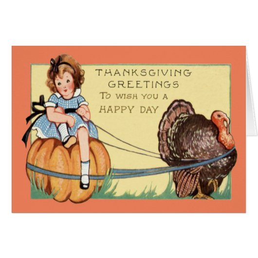 Cute Little Girl Riding A Pumpkin Turkey (Front Horizontal)