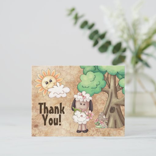 Cute Little Girl Sheep and Flowers Thank You Postcard | Zazzle