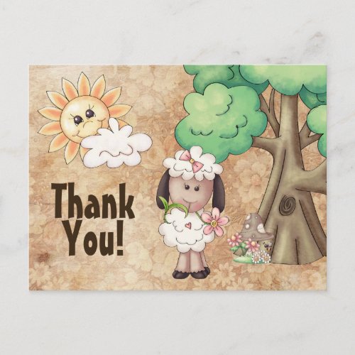 Cute Little Girl Sheep and Flowers Thank You Postcard