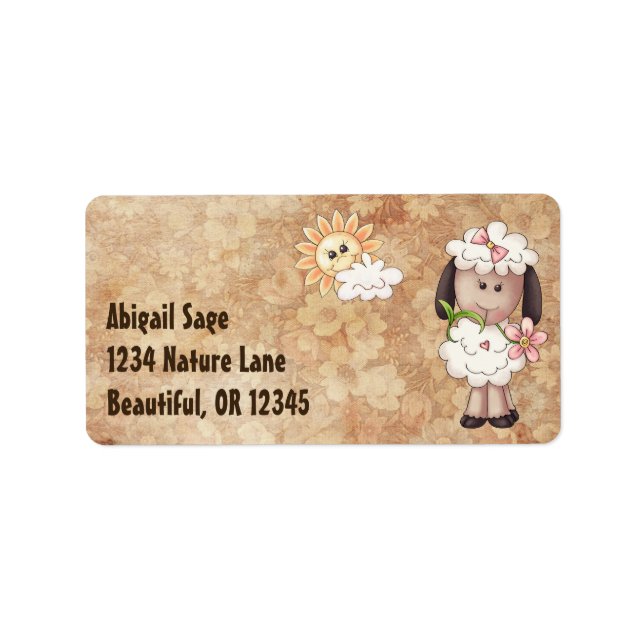 Cute Little Girl Sheep, Flowers and Sun Address Label (Front)