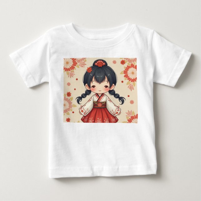Cute little girl wearing traditional Korean clothi Baby T-Shirt (Front)