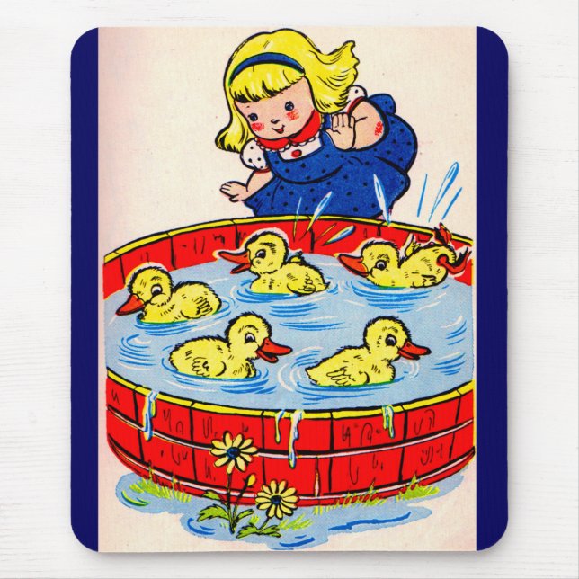 cute little girl with a pool full of ducklings mouse pad (Front)