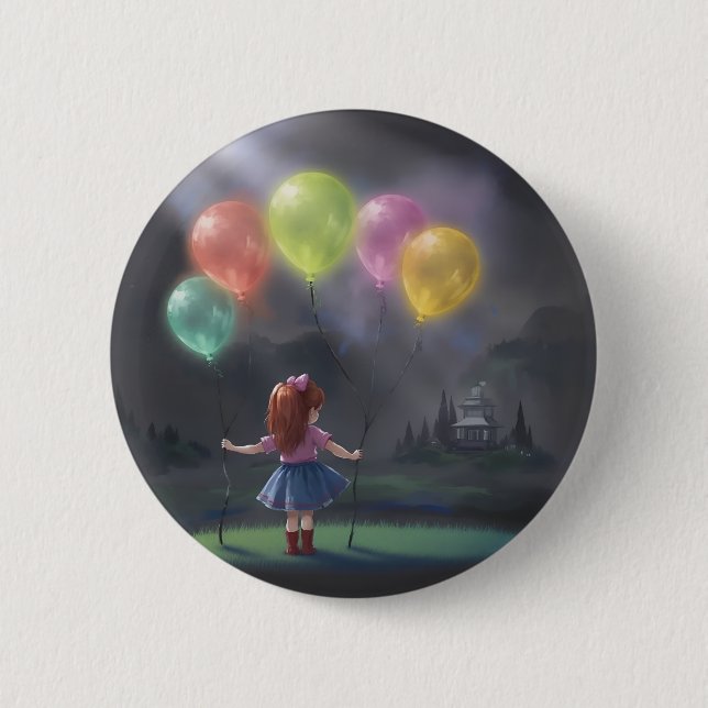 Cute Little Girl with Balloons Button (Front)
