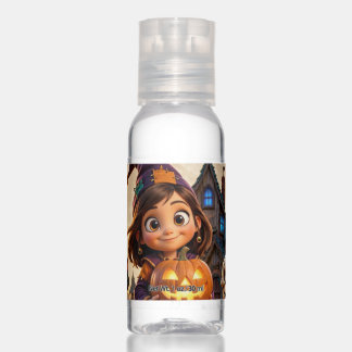 Cute little girl with black cat Happy Halloween Hand Sanitizer