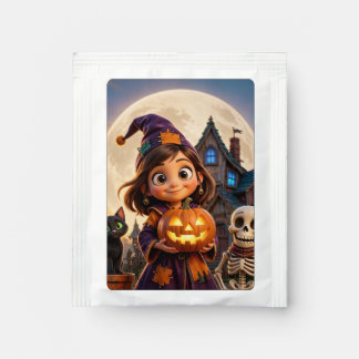 Cute little girl with black cat Happy Halloween Tea Bag Drink Mix