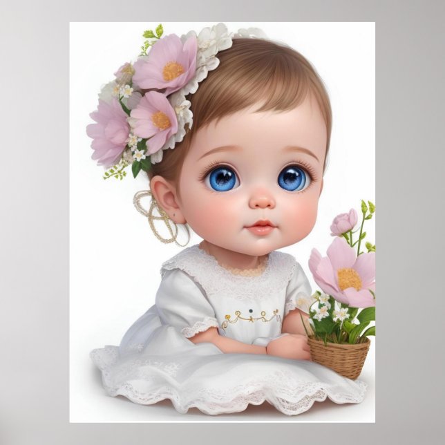 Cute Little Girl With Blue Eyes and Flowers in Hai Poster (Front)