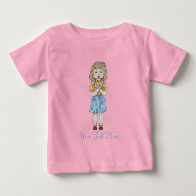 Cute little girl with brown hair praying baby T-Shirt (Front)