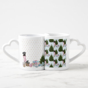 CUTE LITTLE GIRL WITH CHRISTMAS TREES & PRESENTS COFFEE MUG SET
