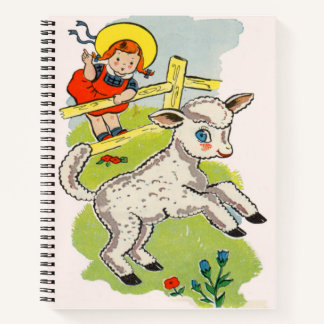 cute little girl with cute little lamb notebook