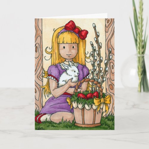 Cute Little Girl with Easter Bunny Holiday Card