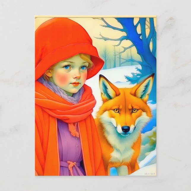 Cute Little Girl With Fox Chritmas  Postcard (Front)