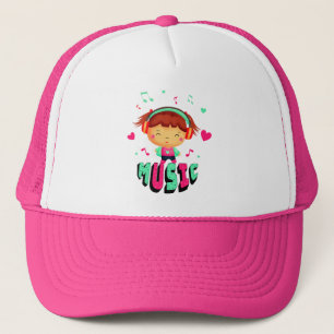 Cute little girl with music trucker hat