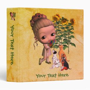 Cute Little Girl With Puppies Personalized 3 Ring Binder