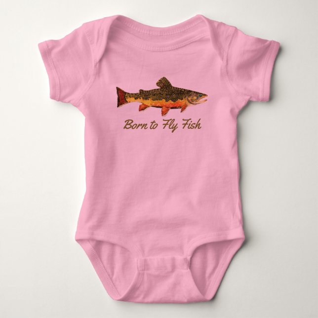 Cute Little Girl's "Born to Fly Fish" Baby Bodysuit (Front)