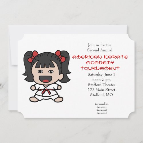 Cute Little Girls Karate Tournament Invitation