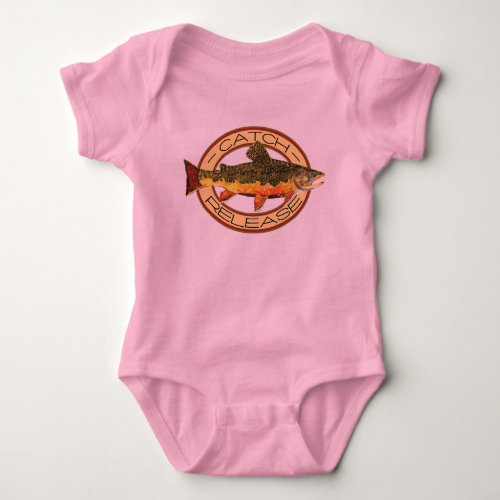 Cute Little Girls Pink Brook Trout Fishing Baby Bodysuit