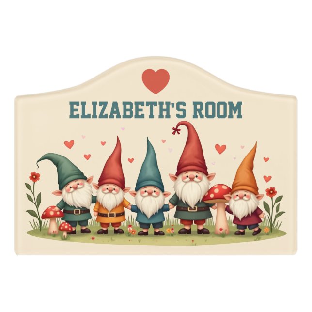Cute little Gnomes - Personalized Kids Door Sign (Small Crest Front)
