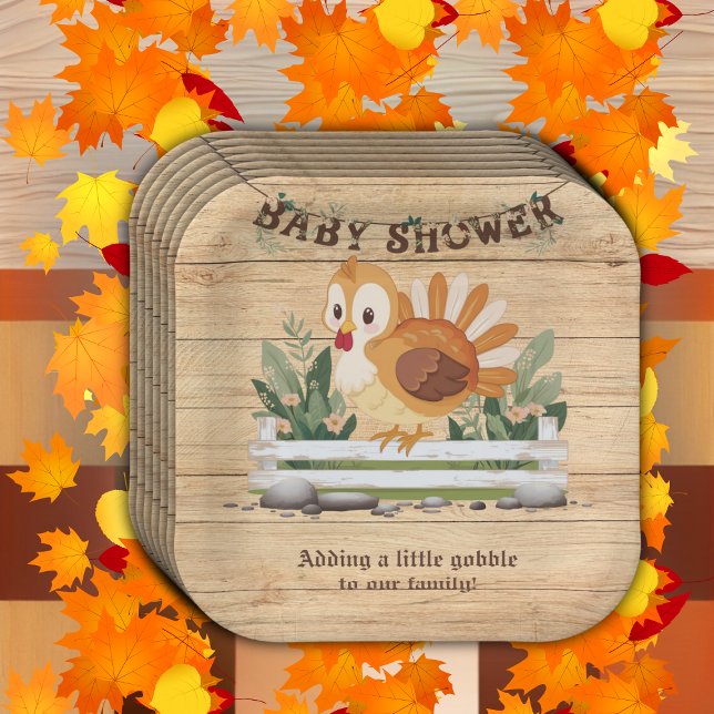 Cute Little Gobble Turkey Baby Shower Paper Plates (Creator Uploaded)