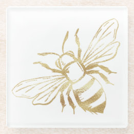 Cute Little Golden Bee Glass Coaster