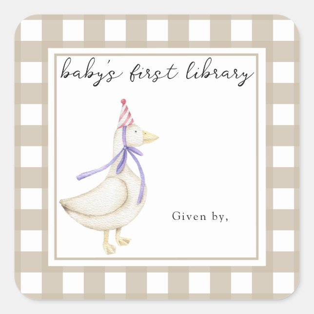 Cute Little Goose Baby's first library Square Sticker (Front)