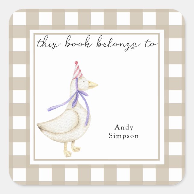 Cute Little Goose This book belongs to Square Sticker (Front)