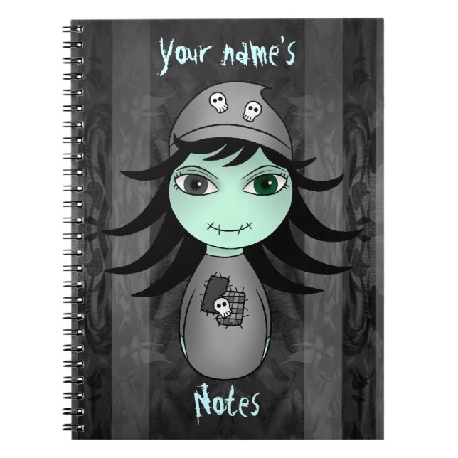 Cute little gothic zombie girl for Halloween Notebook (Front)