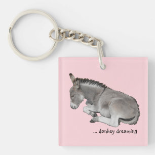 Cute Little Gray Donkey Baby Foal Dreaming Keychain