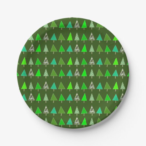 Cute Little Green Christmas Trees Paper Plates