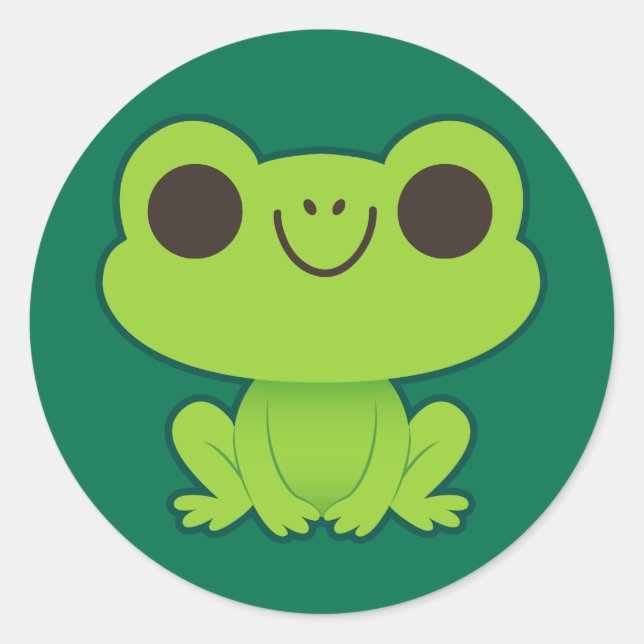 Cute Little Green Frog Classic Round Sticker (Front)