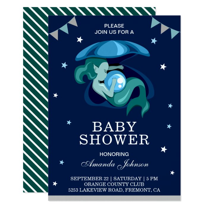 Cute Little Green Mermaid Baby Shower Invitation