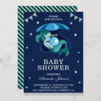 Cute Little Green Mermaid Baby Shower Invitation