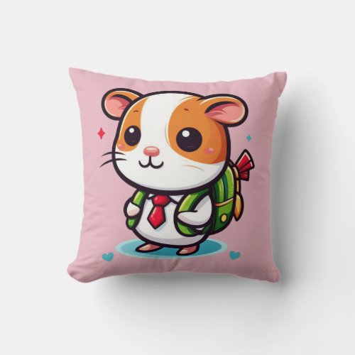 Cute Little Guinea Pig and Her Back to School Throw Pillow
