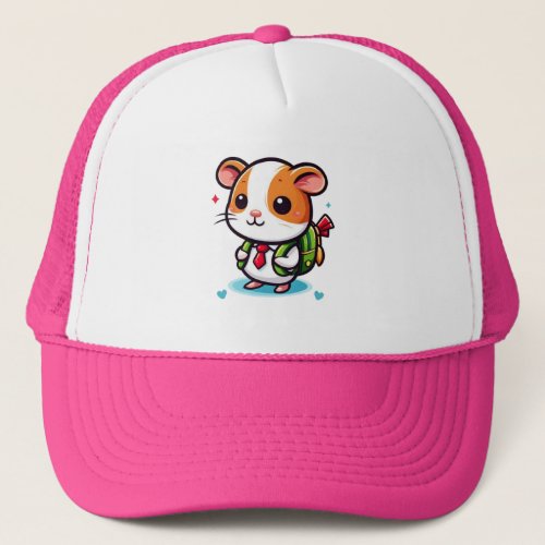 Cute Little Guinea Pig and Her Back to School Trucker Hat