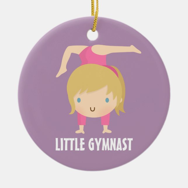 Cute Little Gymnast Blond Girl Gymnastics Custom Ceramic Ornament (Front)
