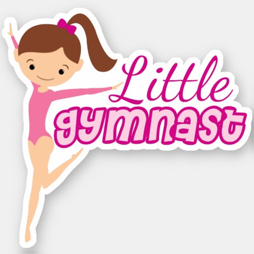 Cute Little Gymnast Brunette Kids Gymnastics Girl Sticker