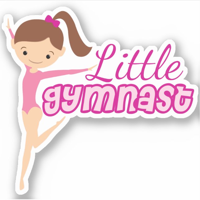 Cute Little Gymnast Brunette Kids Gymnastics Girl Sticker (Front)
