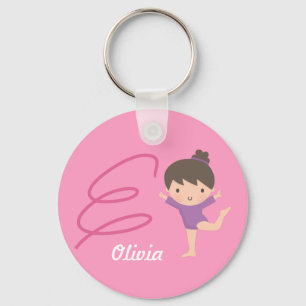 Cute Little Gymnast Girl and Ribbon Gymnastics Keychain
