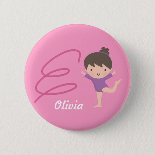 Cute Little Gymnast Girl and Ribbon Gymnastics Pinback Button