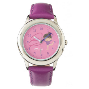 Cute Little Gymnast Girl and Ribbon Gymnastics Watch