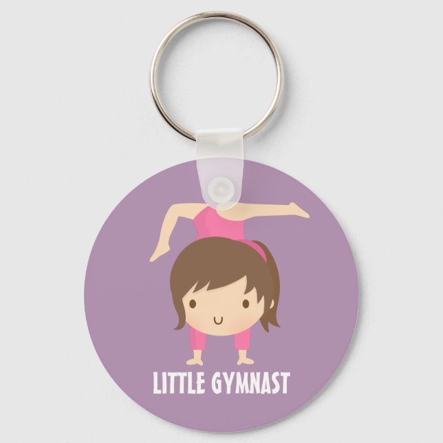 Cute Little Gymnast Girl Gymnastics Pose Keychain (Front)