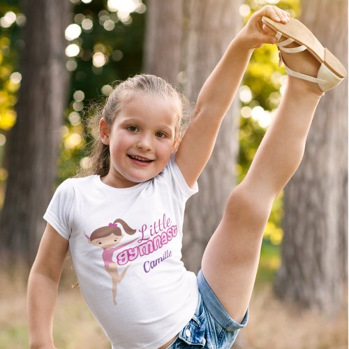 Cute Little Gymnast Pink Purple Monogram Girls T_Shirt