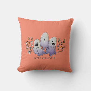 Cute Little Halloween Witch And Kitty Throw Pillow