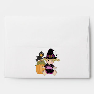Cute little Halloween witch green black dress Envelope