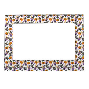 CUTE LITTLE HALLOWEEN WITCHES AND ORANGE PUMPKINS MAGNETIC FRAME