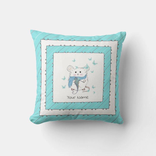 Cute Little Hamster Blue Striped  Throw Pillow (Front)