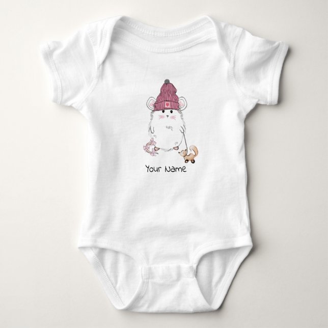 Cute Little Hamster Custom Name Baby Bodysuit (Front)