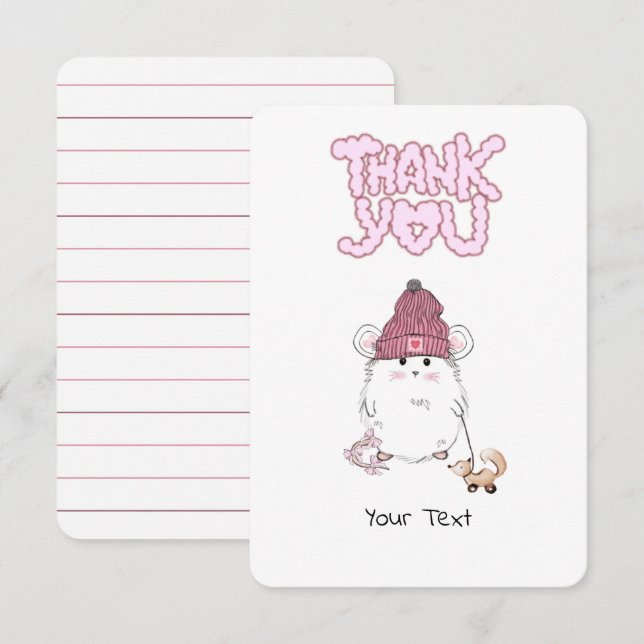 Cute Little Hamster Custom Pink Thank You Card (Front/Back)