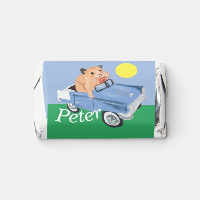 Cute little Hamster Driving a blue car   Hershey's Miniatures (Front)